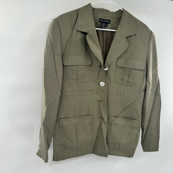 Halston silk blazer suit separate safari size 10 brown - Picture 3 of 10